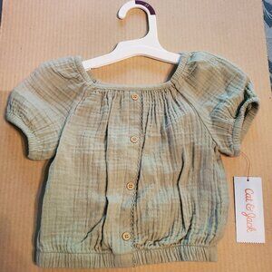 Cat&Jack 3T light olive cotton pullover puff sleeve square neckline